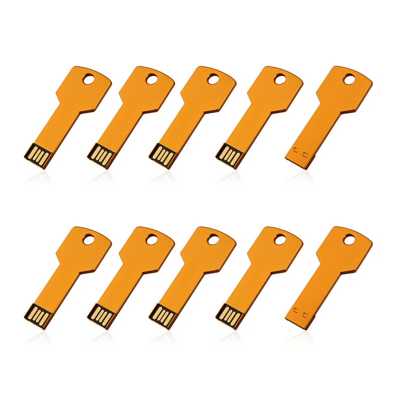 RAOYI 10 Pack 8GB USB Flash Drive USB 2.0 Metal Key Shape Memory Stick Thumb Drive Pen Drive-Gold - Image 1